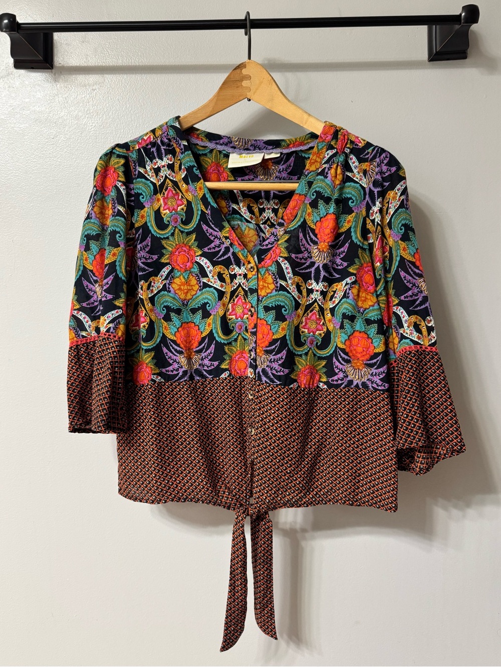 Anthropologie Maeve Boho Floral Tie-Front Blouse XS/S 0